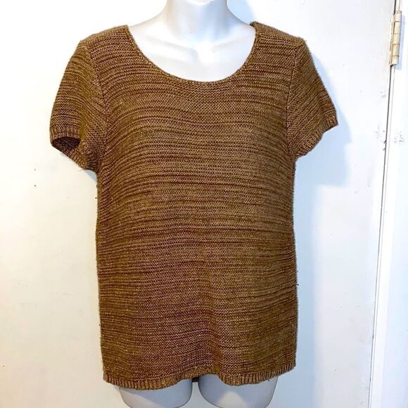 ANN TAYLOR LOFT Gold Speck Zoe Short Sleeve Knit Top-M - Picture 1 of 8